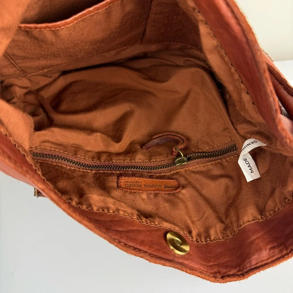 Marta Ponti Leather Woven Hobo Bag Made in Portugal Brown Slouchy